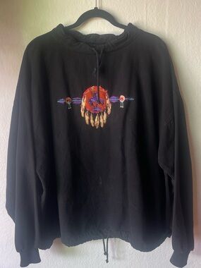 Vintage Habitat Sweatshirt  Unisex’s Black Preshrunk Native Navajo Embroidered